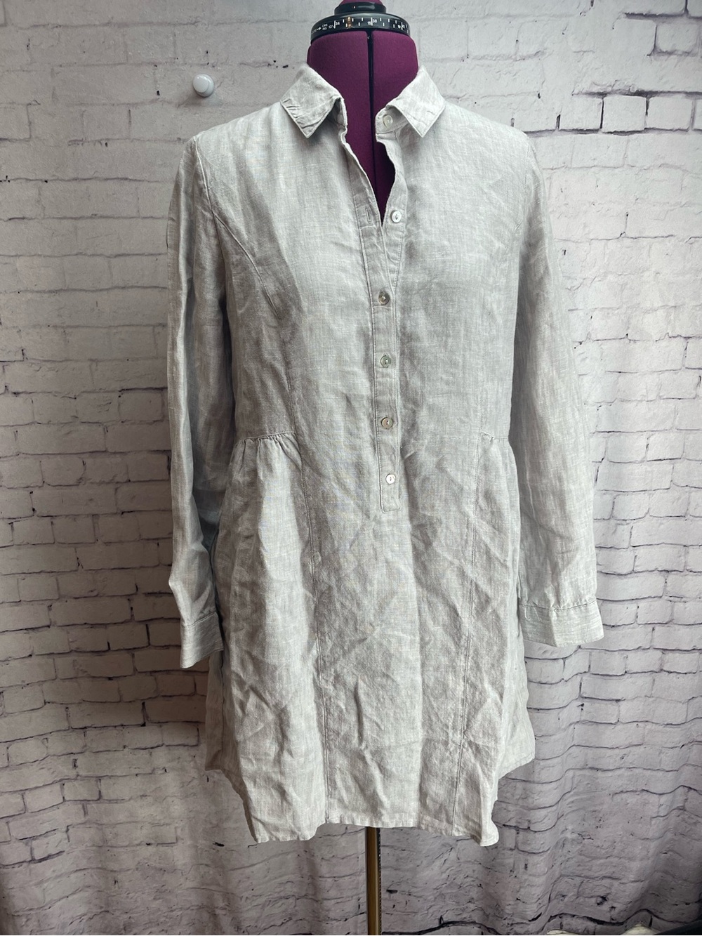 Beacan  cove 100% linen long sleeve shirt dress light gray size XS